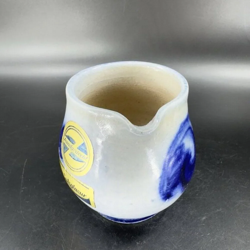 Vintage‎ German Salt Glaze Cobalt Blue Gray Small Pitcher Creamer With Stickers